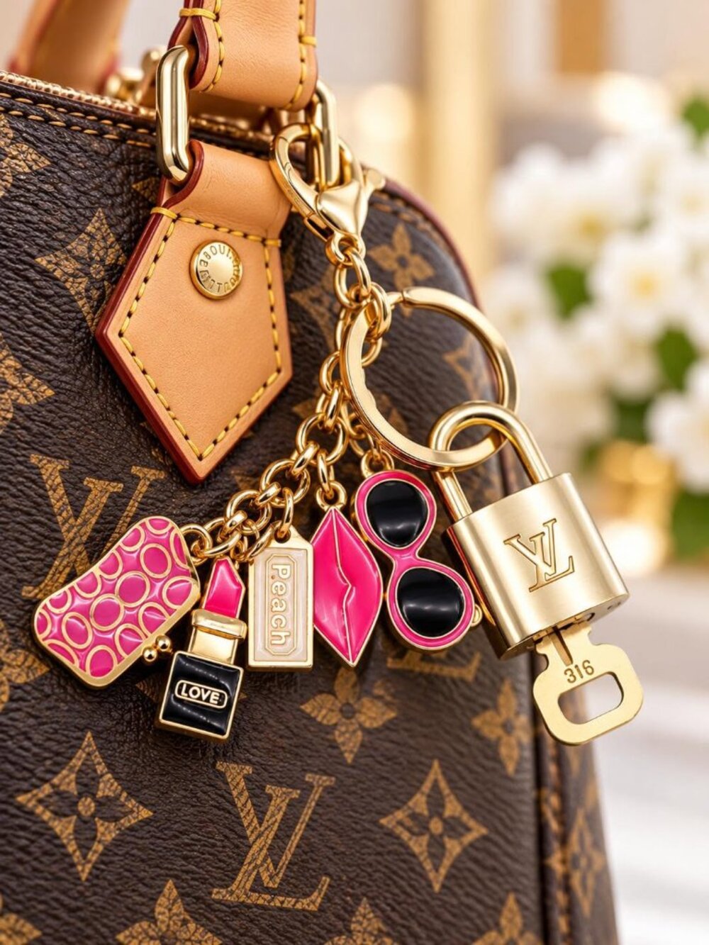 Authentic Louis Vuitton Lock & Key Gold ✨ Unbranded Keychain Bag Charm LV 14. Lo